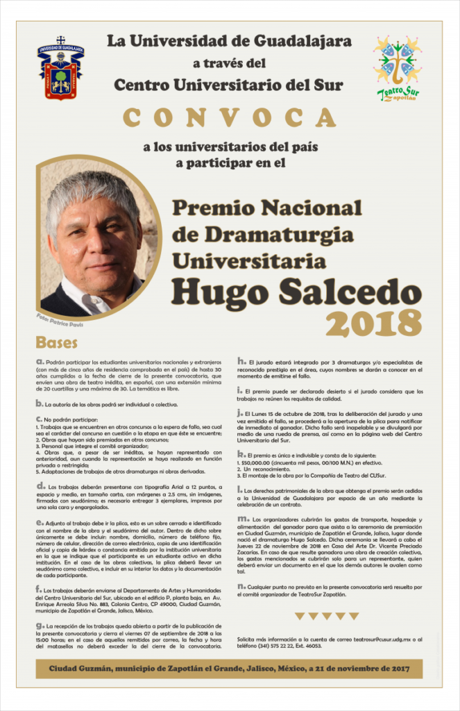 Premio Nacional de Dramaturgia Universitaria Hugo Salcedo 2018