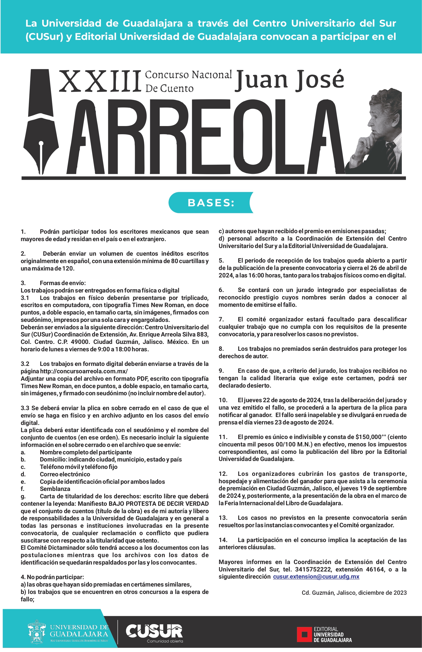 XXIII CONCURSO NACIONAL DE CUENTO JUAN JOSÉ ARREOLA 2024