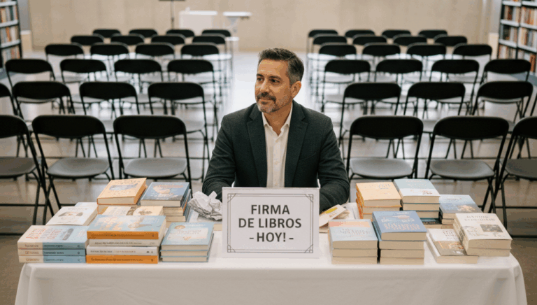 Autor autopublicado en una presentación de su libro vacía