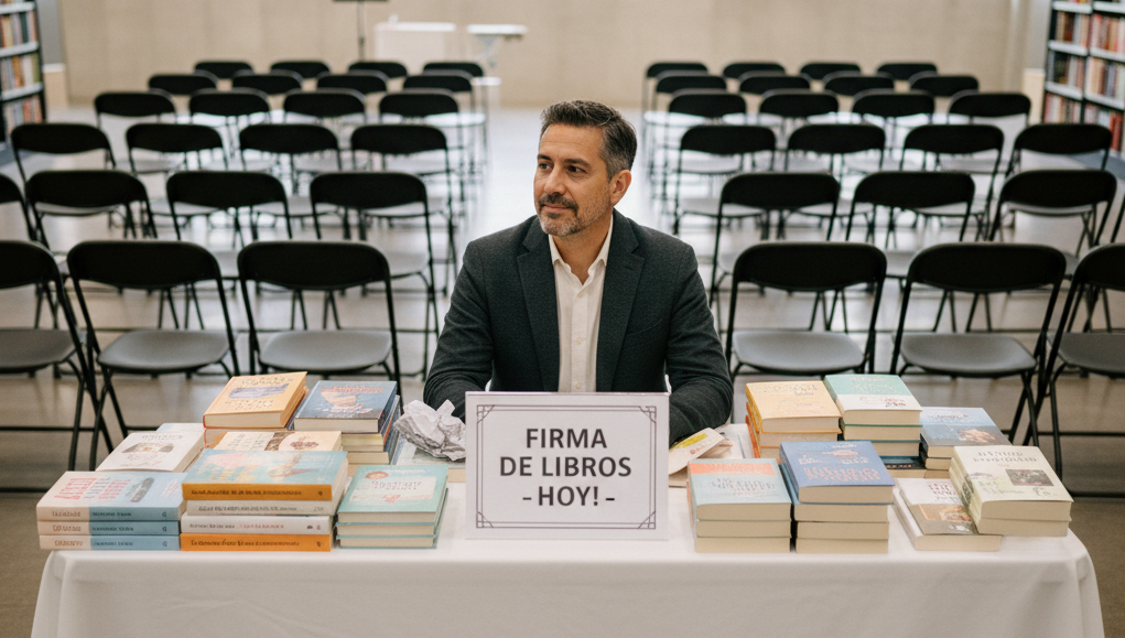Autor autopublicado en una presentación de su libro vacía